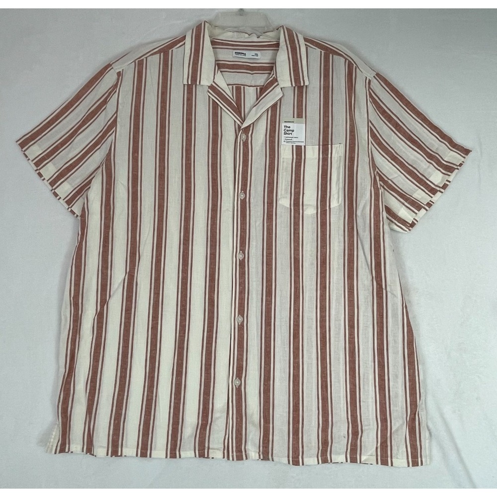 Sonoma Shirt‎ Mens XXL Cotton/Linen Camp Button Up Striped Short Sleeve NWT